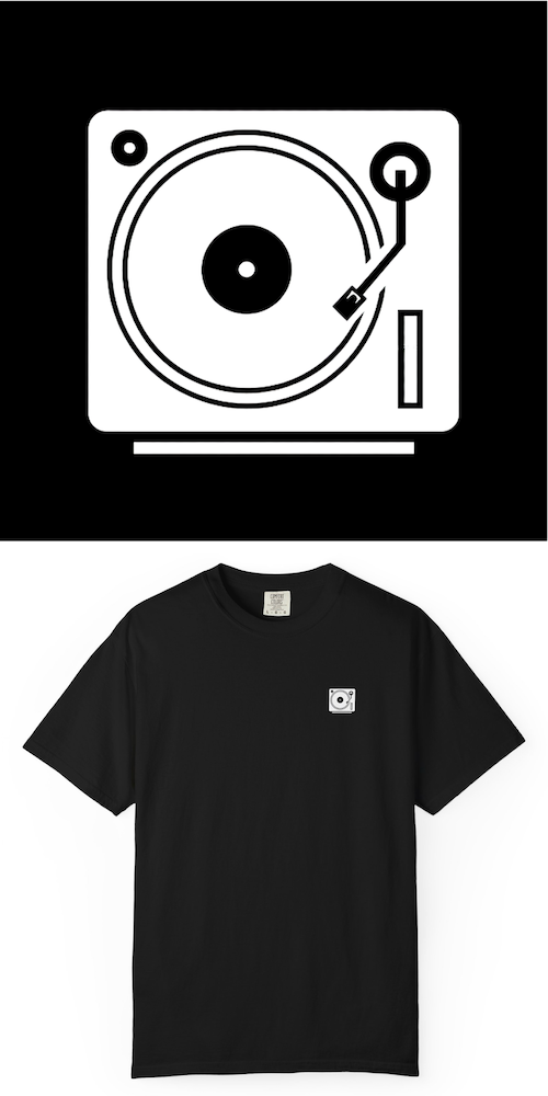 BlackLineShirt Vintage 1200 DJ Vinyl Record Player Chest Logo Black T-Shirt